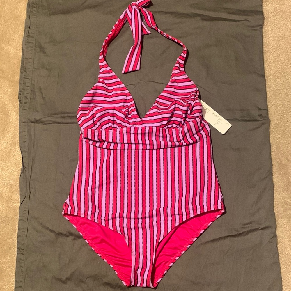 NWT-Size 12-Anne Cole- Pink Stripped One piece Swimsuit